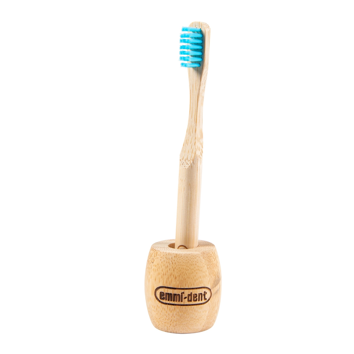 Cepillo de dientes infantil de bambú azul con soporte