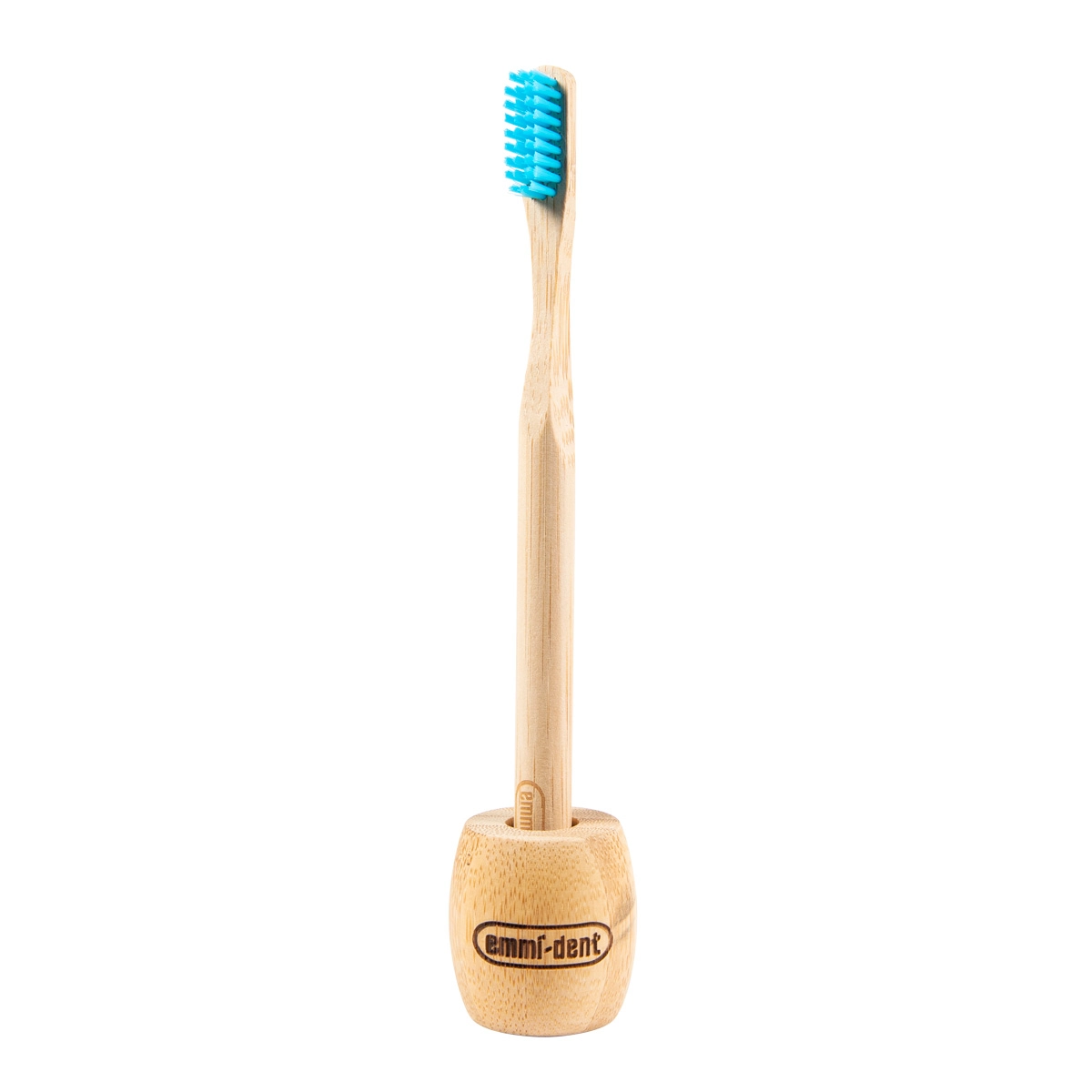 Cepillo de dientes de bambú azul con soporte